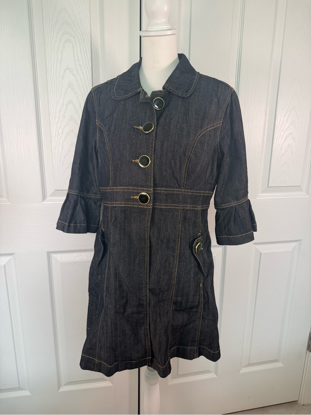 Cato Y2K Dark Wash Denim Jacket M Western Boho Bell Sleeve Vintage Chic